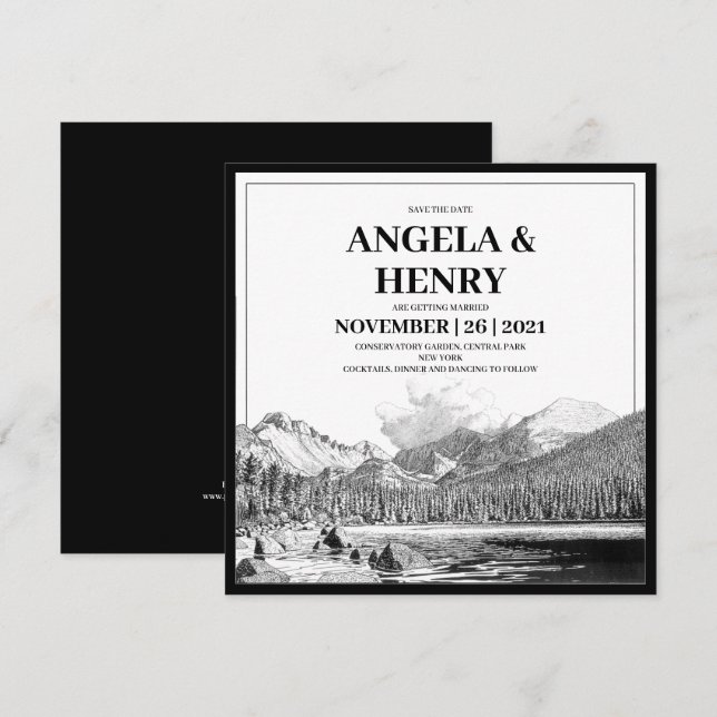 Invitation Montagnes Rustiques Modernes Paysage Sauvez La Dat (Devant / Derrière)