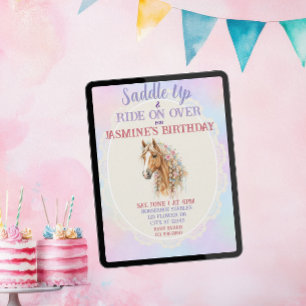 Invitation Monter à cheval, Aquarelle, Floral, Anniversaire d