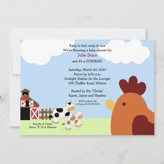 Invitation Monter "n" Shine Barnyard Baby shower de poulet de (Devant)