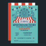 Invitation Montez ! Blue Editable Circus Anniversaire<br><div class="desc">Préparez-vous pour le plus grand spectacle sur terre ! Nos invitations vintages à l'anniversaire du cirque sont parfaites pour un bain sur le thème du carnaval. Ce modèle invitation de cirque imprimable est facile à customiser avec tous les détails de votre fête. Vous recevrez un fichier numérique que vous pouvez...</div>