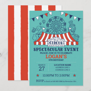 Invitation Montez ! Blue Editable Circus Anniversaire