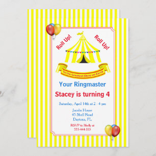 Invitation Montez ! Montez ! Cirque Anniversaire Fête Jaune