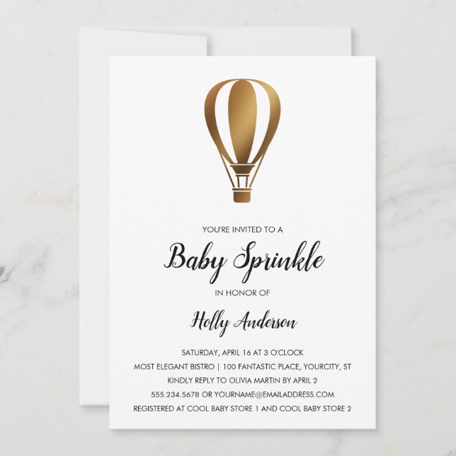 Invitation Montgolfière dorée lisse pour Baby Sprinkle Simple (Devant)