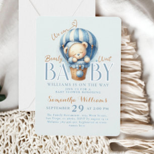 Invitation Montgolfière Ours en peluche Bearly Wait Bleu