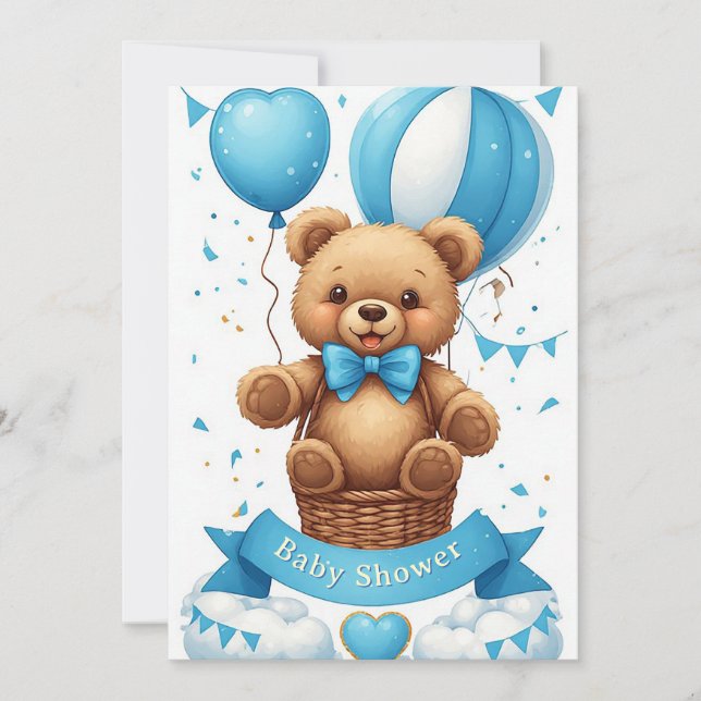 Invitation Montgolfière Ourson Fête de Naissance 🧸 (Devant)