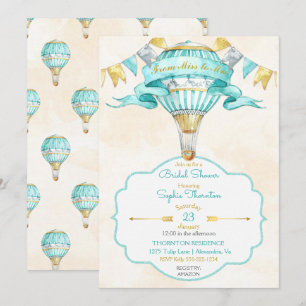 Invitation Montgolfière Turquoise Or Jaune Aqua