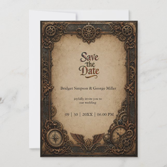Invitation Montre à engrenages Steampunk gothique Mariage  (Devant)