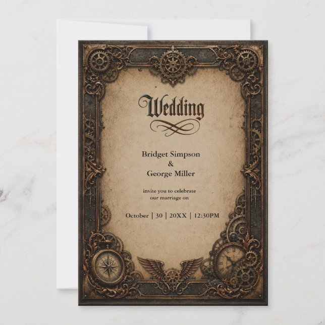 Invitation Montre à engrenages Steampunk gothique Mariage  (Devant)