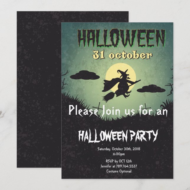 Invitation Montre et lune Fête d'Halloween (Devant / Derrière)