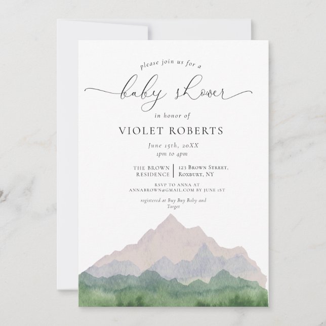 Invitation Monts Calligraphie Genre Baby shower neutre (Devant)