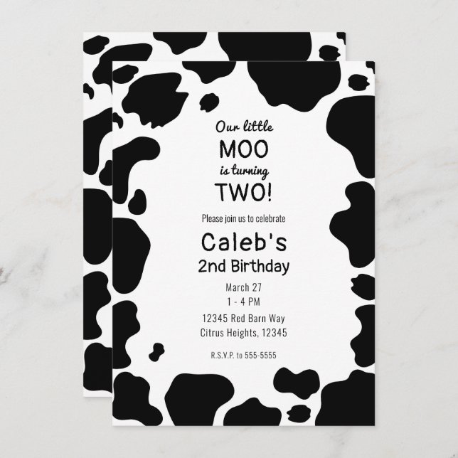 Invitation Moo Cow Spots Imprimer Black & White Anniversaire  (Devant / Derrière)