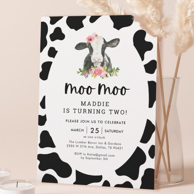Invitation moo Moo Je suis deux vaches fille 2e fête d'annive (Créateur téléchargé)