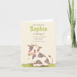 Invitation Moo Moo Moo Vert Mignon Anniversaire Vache Minimal
