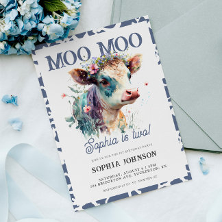 Invitation Moo Moo Vache Imprimer Ferme Girl 2e anniversaire