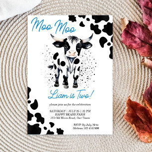 Invitation Moo moo vache noir et bleu jolie vache fête d'anni