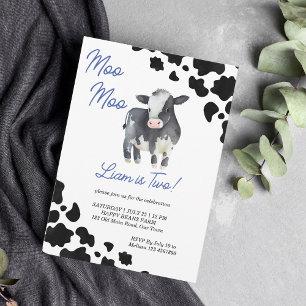 Invitation Moo moo vache noir et bleu jolie vache fête d'anni