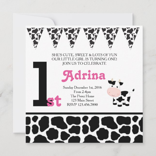 Invitation Moo-velous 1er Anniversaire (Devant)