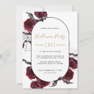 Invitation Moody Arch Floral Bourgogne Black Halloween Party