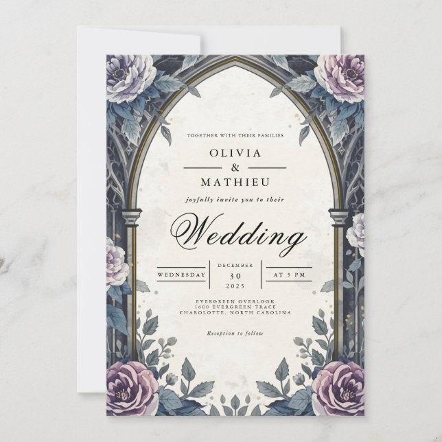 Invitation Moody Arch Floral Romance Mariage (Devant)