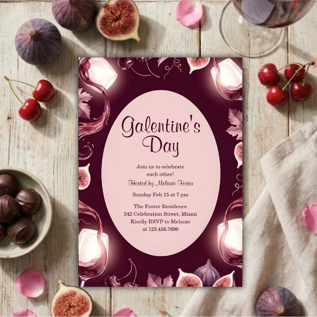 Invitation Moody Berry Figs Galentine’s Day Wine Night (Galentine’s Day Wine Night Figs & Rosé, Moody Berry, Personalized)