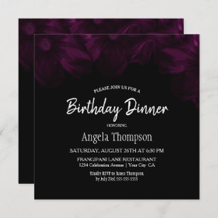 Invitation Moody Black avec rose Floral Anniversaire Dîner