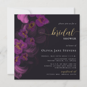Invitation Moody Black Dark Purple Orchids Chic Fête des mari