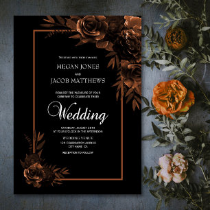 Invitation Moody Black et Sepia Floral Mariage