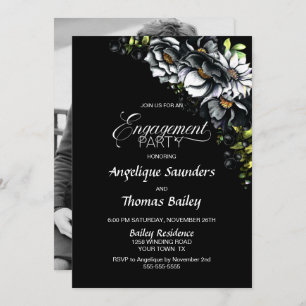 Invitation Moody Black Floral Custom Photo Party