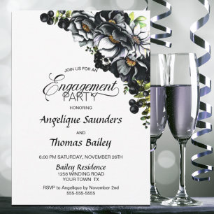 Invitation Moody Black Floral Engagement Party
