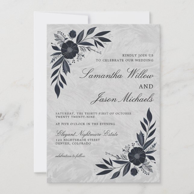 Invitation Moody Black Floral Mariage (Devant)