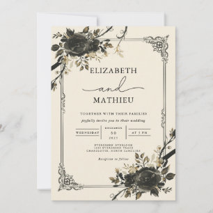 Invitation Moody Black Floral Mariage botanique gothique