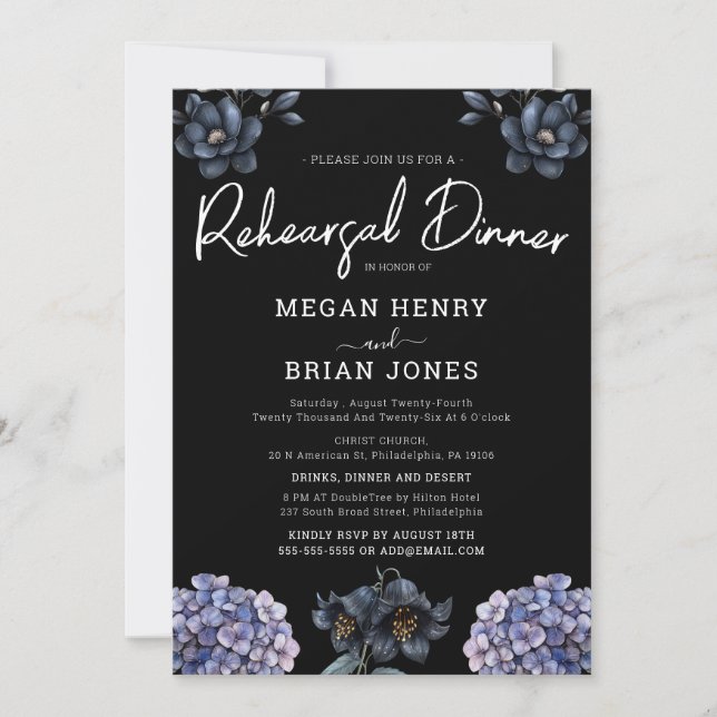 Invitation Moody Black Rose Classic Wedding Rehearsal Dinner (Devant)
