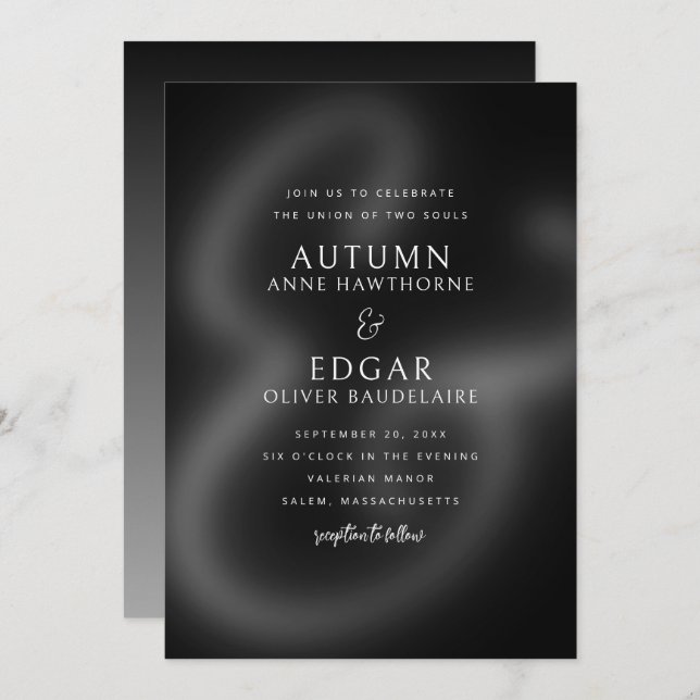 Invitation Moody Black White Gothand Mariage (Devant / Derrière)
