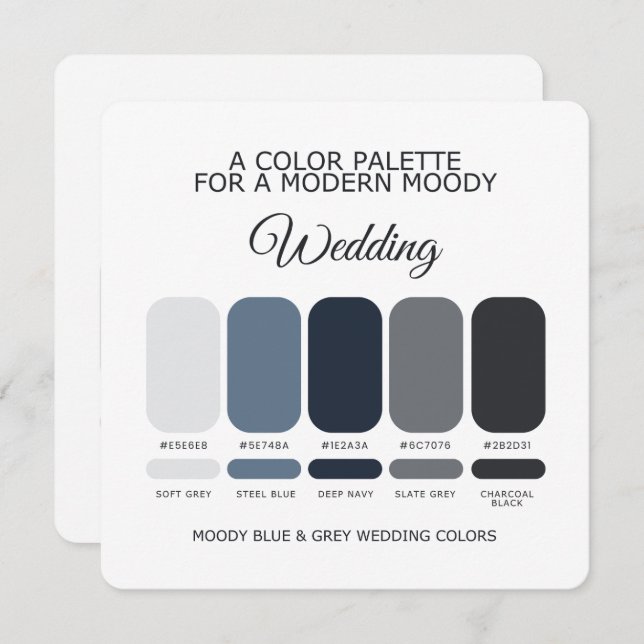 Invitation Moody Blue and Grey Wedding Color Palette Card (Devant / Derrière)