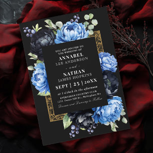 Invitation Moody Blue et Black Elegant Floral Mariage