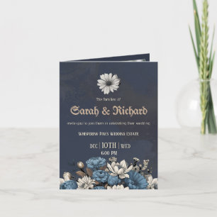 Invitation Moody Blue Floral Mariage photo personnalisé