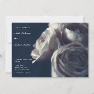 Invitation Moody Blue Shabby Chic Roses mariage élégant