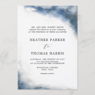 Invitation Moody Blue Watercolor Classique Mariage élégant