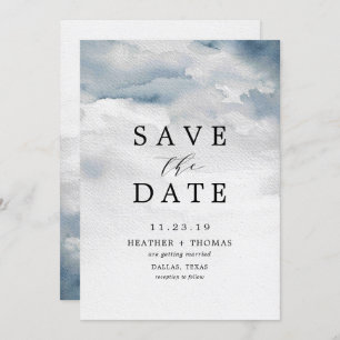 Invitation Moody Blue Watercolor Elegant Enregistrer les date