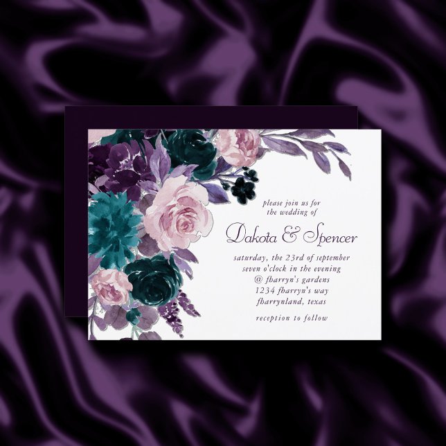 Invitation Moody Boho | Bouquet floral pourpre de prune d'aub (Créateur téléchargé)