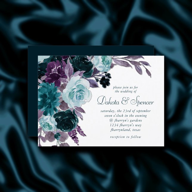 Invitation Moody Boho | Bouquet Turquoise Turquoise Purple Fl (Créateur téléchargé)