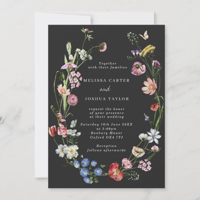 Invitation Moody Boho Dutch Flowers & Butterflies Mariage (Devant)