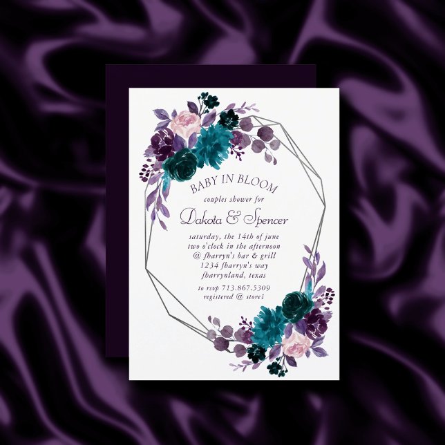 Invitation Moody Boho | Eggplant Bouquet Baby shower cadre (Créateur téléchargé)