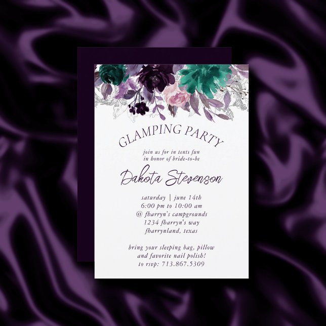 Invitation Moody Boho | Eggplant Purple Floral Glamping Party (Créateur téléchargé)