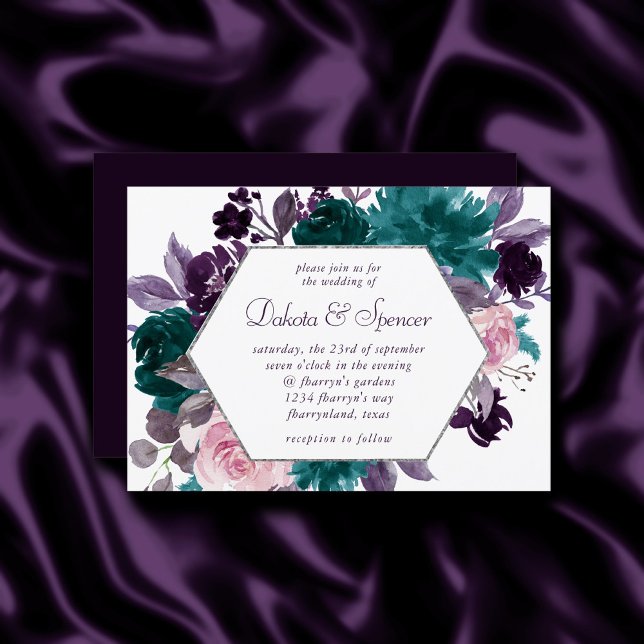 Invitation Moody Boho | Eggplant Purple Flore Cadre (Créateur téléchargé)