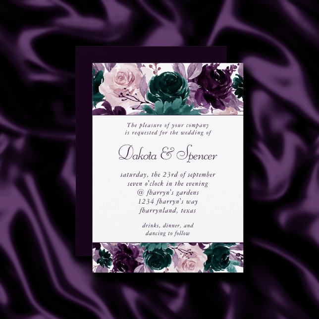 Invitation Moody Boho | Eggplant Purple Garland Mariage (Créateur téléchargé)