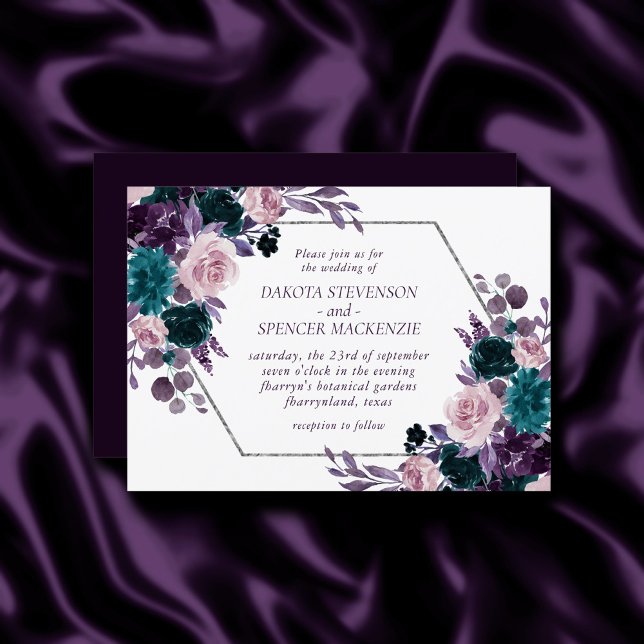 Invitation Moody Boho | Eggplant violet et Rose Turquoise Mar (Créateur téléchargé)