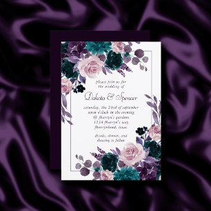Invitation Moody Boho   Mariage de cadre floral pourpre d'aub