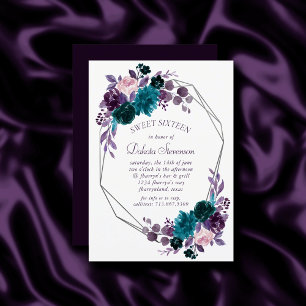 Invitation Moody Boho   Sweet sixteen de bouquet pourpre d'au