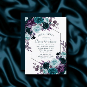 Invitation Moody Boho Turquoise Baby shower à cadre argenté
